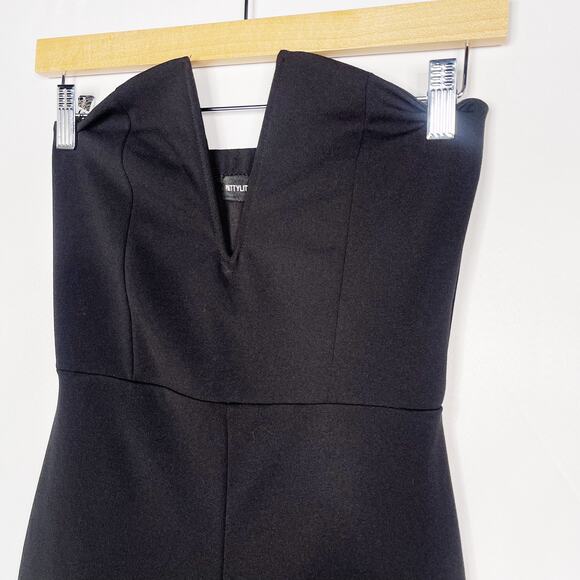 PrettyLittleThing Size 2 Black Strapless Sweetheart Neckline Wide Leg Jumpsuit - Picture 6 of 10